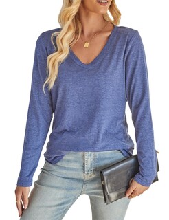 Foto 1 | Foto 1 | Camisa Tipo Túnica Kancystore Para Mujer Con Cuello En V Y Manga Larga Color Azul Marino - Venta Internacional.