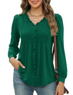 Foto 1 | Foto 1 | Blusa Micoson Con Volantes Para Mujer Manga Larga Cuello En V Color Verde Xxl - Venta Internacional.