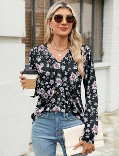 Foto 2 | Foto 2 | Top Tipo Túnica Luyaa Para Mujer Cuello En V Plisado Manga Larga Talla Grande - Venta Internacional.