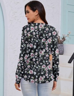 Foto 4 | Foto 4 | Top Tipo Túnica Luyaa Para Mujer Cuello En V Plisado Manga Larga Talla Grande - Venta Internacional.