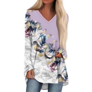 Foto 1 | Foto 1 | Blusa Tipo Túnica Cotecram Para Mujer Manga Larga Cuello En V Holgada Color Morado Claro - Venta Internacional.