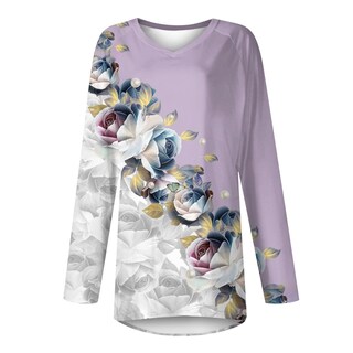 Foto 5 | Foto 5 | Blusa Tipo Túnica Cotecram Para Mujer Manga Larga Cuello En V Holgada Color Morado Claro - Venta Internacional.
