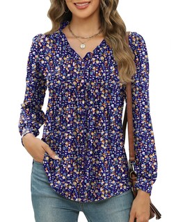 Foto 1 | Foto 1 | Blusa Estilo Túnica Micoson Estilo Primaveral Plisado Cuello En V Con Volantes Xxl Morado Y Naranja - Venta Internacional.