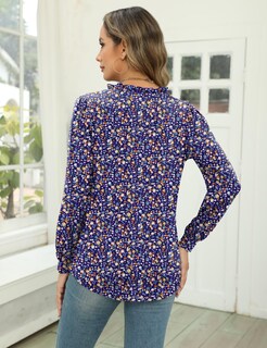 Foto 5 | Foto 5 | Blusa Estilo Túnica Micoson Estilo Primaveral Plisado Cuello En V Con Volantes Xxl Morado Y Naranja - Venta Internacional.