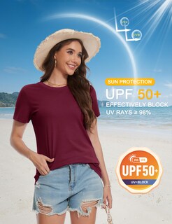 Foto 5 | Foto 5 | Camiseta Yucolen De Manga Corta Upf 50+ Para Mujer Color Rojo Vino Talla L - Venta Internacional.