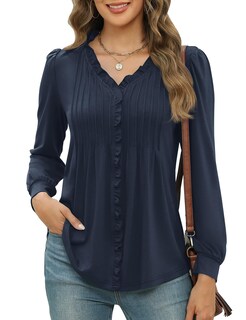 Foto 1 | Foto 1 | Blusa Micoson Fall Lindo Tops Plisados Para Mujer Azul Marino L - Venta Internacional.