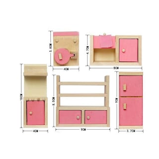 Foto 2 | Foto 2 | Juego De Muebles Kunhe De Madera Para Casa De Muñecas Con Cocina Y Baño - Venta Internacional.
