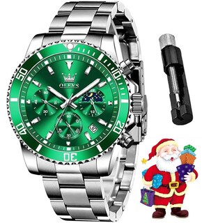 Foto 1 | Foto 1 | Reloj Olevs Con Cronógrafo De Acero Inoxidable Verde Plateado Para Hombre - Venta Internacional.