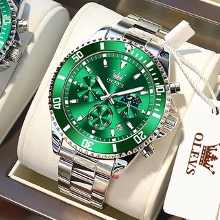 Foto 2 | Foto 2 | Reloj Olevs Con Cronógrafo De Acero Inoxidable Verde Plateado Para Hombre - Venta Internacional.