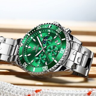 Foto 3 | Foto 3 | Reloj Olevs Con Cronógrafo De Acero Inoxidable Verde Plateado Para Hombre - Venta Internacional.