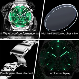 Foto 5 | Foto 5 | Reloj Olevs Con Cronógrafo De Acero Inoxidable Verde Plateado Para Hombre - Venta Internacional.