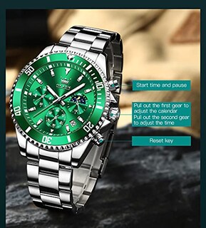 Foto 6 | Foto 6 | Reloj Olevs Con Cronógrafo De Acero Inoxidable Verde Plateado Para Hombre - Venta Internacional.