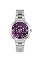 Reloj Para Mujer Hugo #edgy 1540110 Acero Inoxidable Con Brazalete Plateado Y Carátula Morada 38 Mm