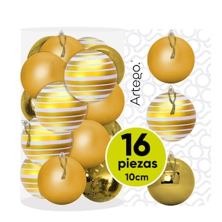 Foto 2 | Foto 2 | Esferas Para Árbol De Navidad Artego Grandes De 10 Cm De Diámetro Paquete 16 Esferas Dorado Kenitra Línea Glitter
