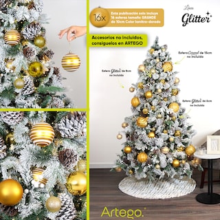 Foto 6 | Foto 6 | Esferas Para Árbol De Navidad Artego Grandes De 10 Cm De Diámetro Paquete 16 Esferas Dorado Kenitra Línea Glitter