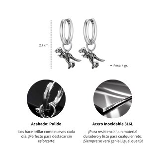 Foto 5 | Foto 5 | Aretes Chulada Dinosaurio De Acero Inox Hipoalergénico