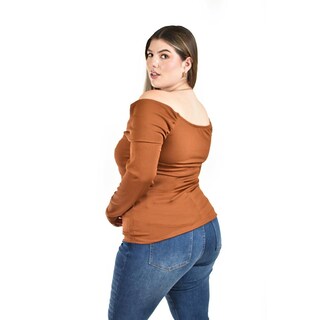 Foto 3 | Foto 3 | Blusa Off Shoulder Con Nudo Roman Fashion/tallas Extras 1911 (chedron) Cafe