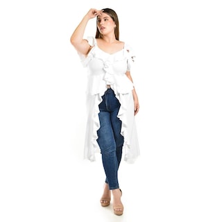 Foto 4 | Foto 4 | Blusa Larga Con Volantes Roman Fashion/ Tallas Extras 4370 (blanco) Blanco