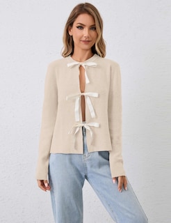 Foto 4 | Foto 4 | Jersey Tipo Cárdigan Msbesyor Con Pajarita Abierta En La Parte Delantera Para Mujer - Venta Internacional.