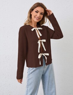 Foto 6 | Foto 6 | Jersey Tipo Cárdigan Msbesyor Con Pajarita Abierta En La Parte Delantera Para Mujer - Venta Internacional.