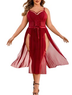 Foto 1 | Foto 1 | Lencería Avidlove Badydoll Vestido De Malla Rojo Vino Para Mujer 4xl - Venta Internacional.