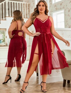 Foto 3 | Foto 3 | Lencería Avidlove Badydoll Vestido De Malla Rojo Vino Para Mujer 4xl - Venta Internacional.