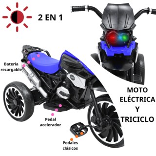 Foto 2 | Foto 2 | Moto Montable Eléctrica Para Niños Triciclo Híbrido Con Luces Y Sonido Recargable 6v Soporta Hasta 30 Kg - Azul