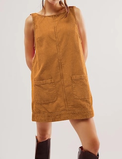 Foto 6 | Foto 6 | Vestido Holgado De Pana Para Mujer Cuello Redondo Caqui Xxl - Venta Internacional.