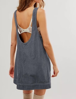Foto 2 | Foto 2 | Vestido Holgado De Pana Para Mujer Cuello Redondo Gris Oscuro - Venta Internacional.