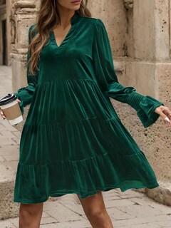 Foto 2 | Foto 2 | Vestido Feiysoi De Terciopelo De Manga Larga Con Cuello En V Línea A Verde Para Mujer - Venta Internacional.