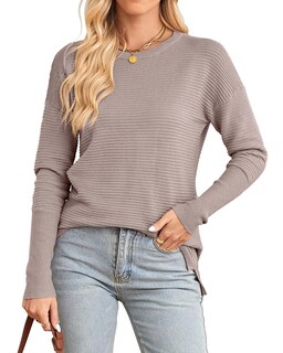 Foto 1 | Foto 1 | Jersey Simplefun Para Mujer Punto Acanalado Cuello Redondo Color Nuez Moscada - Venta Internacional.