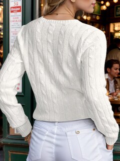 Foto 2 | Foto 2 | Jersey Wiffgo De Punto Trenzado Para Mujer Cuello Redondo Manga Larga Blanco - Venta Internacional.