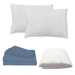 Foto 1 | Foto 1 | Protector Ultra Spring Air Queen Size + Sábanas Basic Azul Acero + Almohada Frosty 2