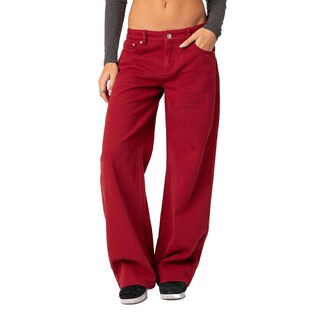 Foto 1 | Foto 1 | Vaqueros Kodaruber Para Mujer Talla Baja Holgados Vintage Rojo Vino - Venta Internacional.