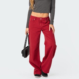 Foto 3 | Foto 3 | Vaqueros Kodaruber Para Mujer Talla Baja Holgados Vintage Rojo Vino - Venta Internacional.