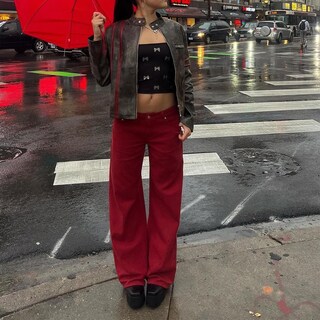 Foto 4 | Foto 4 | Vaqueros Kodaruber Para Mujer Talla Baja Holgados Vintage Rojo Vino - Venta Internacional.