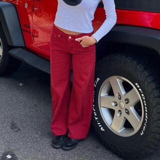 Foto 5 | Foto 5 | Vaqueros Kodaruber Para Mujer Talla Baja Holgados Vintage Rojo Vino - Venta Internacional.