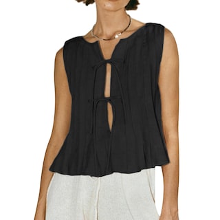 Foto 1 | Foto 1 | Camiseta Sin Mangas Nvrenjia Coquette Plisada De Lino Negro Para Mujer - Venta Internacional.
