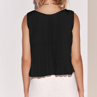 Foto 2 | Foto 2 | Camiseta Sin Mangas Nvrenjia Coquette Plisada De Lino Negro Para Mujer - Venta Internacional.