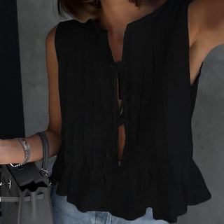 Foto 4 | Foto 4 | Camiseta Sin Mangas Nvrenjia Coquette Plisada De Lino Negro Para Mujer - Venta Internacional.