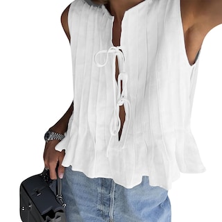Foto 1 | Foto 1 | Camiseta Sin Mangas Nvrenjia Coquette Plisada De Lino Blanco Para Mujer - Venta Internacional.