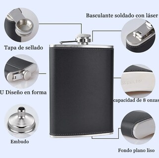 Foto 3 | Foto 3 | Licorera Y Ánfora De Bolsillo De 8oz Con Copas De Vino 236ml Color Funda Piel