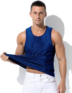 Foto 4 | Foto 4 | Camiseta Sin Mangas Arjen Kroos Con Lentejuelas Para Hombre Color Dorado Con Purpurina Azul Talla L - Venta Internacional.