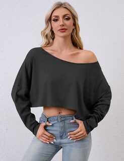 Foto 4 | Foto 4 | Top Missactiver De Manga Larga Con Hombros Descubiertos Para Mujer Negra - Venta Internacional.