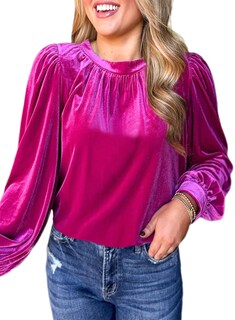 Foto 1 | Foto 1 | Top Leiyee De Manga Larga De Terciopelo Rosa Intenso Para Mujer - Venta Internacional.