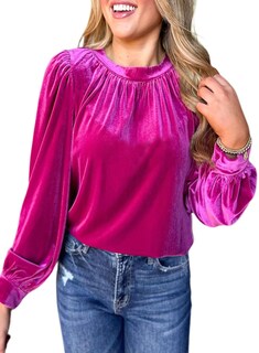 Foto 3 | Foto 3 | Top Leiyee De Manga Larga De Terciopelo Rosa Intenso Para Mujer - Venta Internacional.