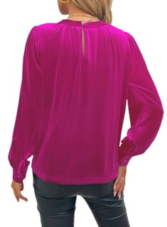 Foto 4 | Foto 4 | Top Leiyee De Manga Larga De Terciopelo Rosa Intenso Para Mujer - Venta Internacional.