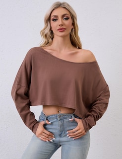 Foto 4 | Foto 4 | Top Missactiver Marrón De Manga Larga Con Hombros Descubiertos Para Mujer - Venta Internacional.