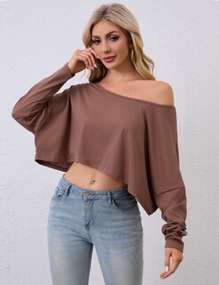 Foto 2 | Foto 2 | Top Missactiver Marrón De Manga Larga Con Hombros Descubiertos Para Mujer - Venta Internacional.