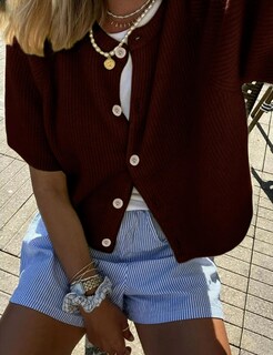 Foto 2 | Foto 2 | Jersey Tipo Cárdigan Scusty Para Mujer Manga Corta Con Botones Marrón - Venta Internacional.